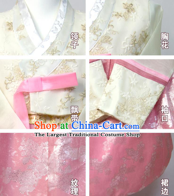 Korean Court Hanbok Beige Blouse and Pink Dress Traditional Festival Clothing Korea Wedding Bride Fashion Costumes