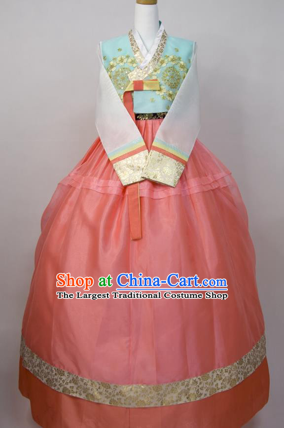 Korea Traditional Court Festival Clothing Wedding Fashion Costumes Korean Bride Hanbok Blue Blouse and Pink Dress