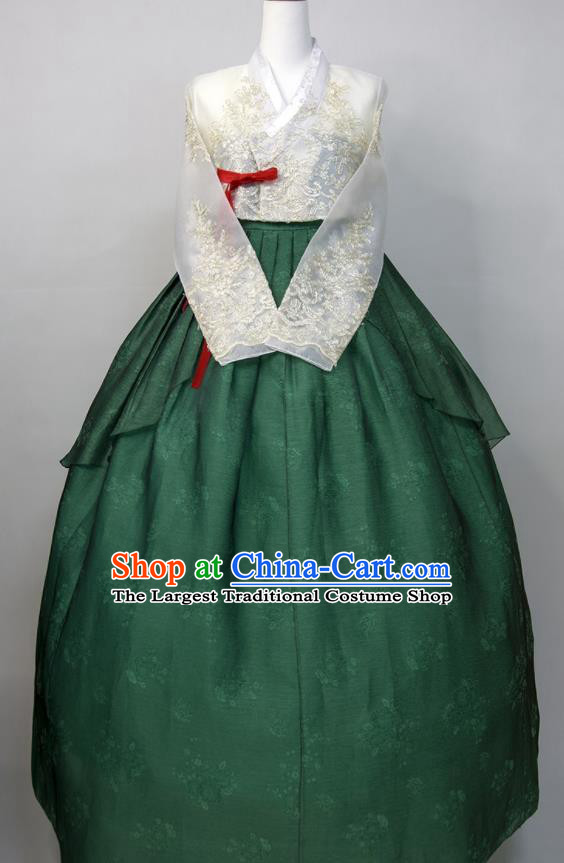 Korean Bride Hanbok White Blouse and Green Dress Korea Traditional Court Festival Clothing Wedding Fashion Costumes