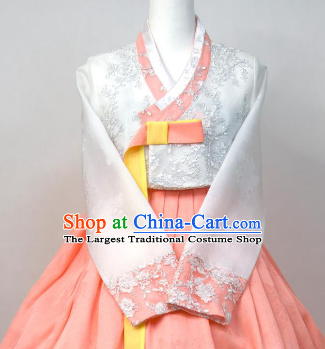 Korean Wedding Fashion Costumes Bride Hanbok White Blouse and Pink Dress Korea Traditional Court Festival Clothing