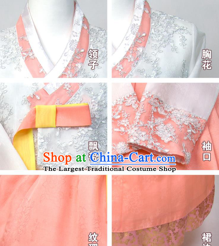Korean Wedding Fashion Costumes Bride Hanbok White Blouse and Pink Dress Korea Traditional Court Festival Clothing