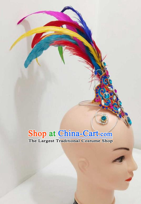 Chinese Traditional Stage Performance Fan Dance Hairpieces Classical Dance Colorful Feather Hair Clasp Female Solo Dance Hair Accessories