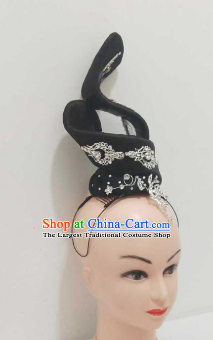 Chinese Woman Dance Hair Accessories Traditional Stage Performance Wigs Chignon Classical Dance Colorful Feather Hair Clasp