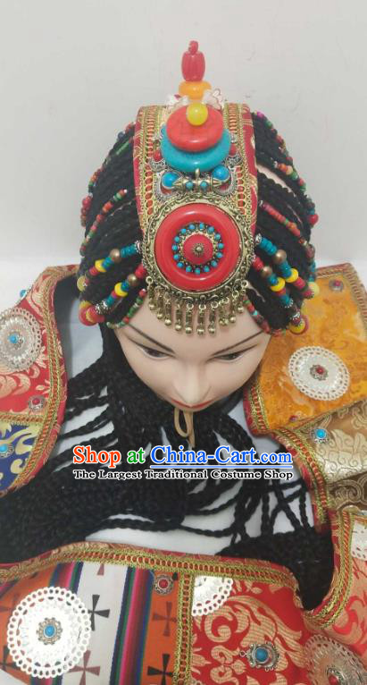 China Zang Ethnic Folk Dance Hair Accessories Minority Performance Headwear Tibetan Nationality Headdress