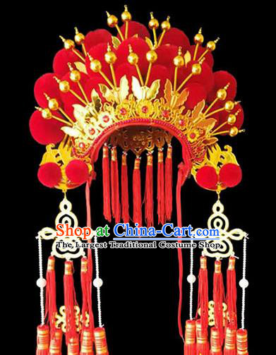 Chinese Beijing Opera Hua Tan Hat Traditional Opera Performance Red Pompon Helmet Peking Opera Hair Accessories
