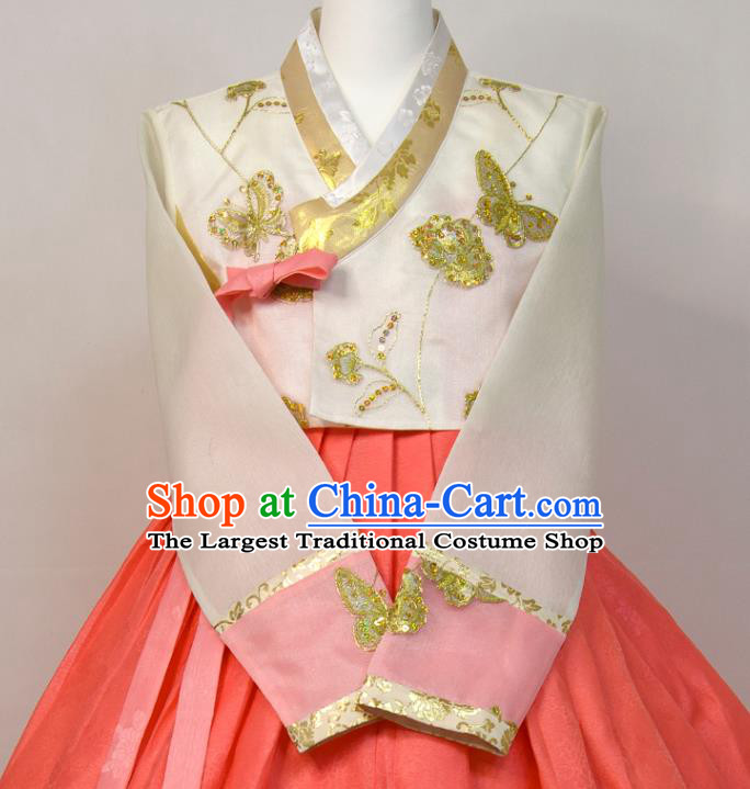 Korea Classical Wedding Fashion Costumes Korean Bride Hanbok Embroidered Butterfly Blouse and Red Dress Traditional Court Princess Clothing