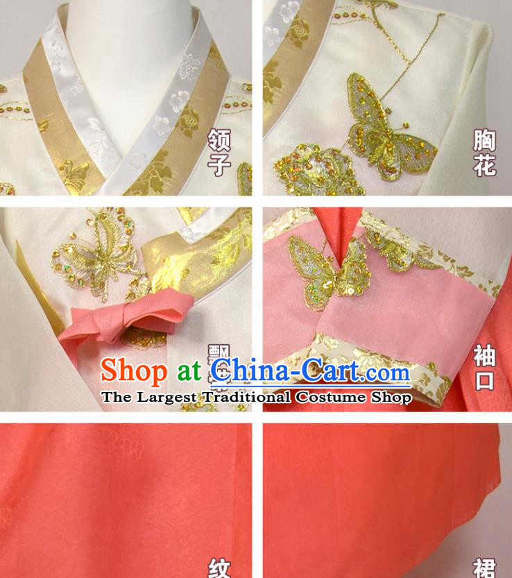 Korea Classical Wedding Fashion Costumes Korean Bride Hanbok Embroidered Butterfly Blouse and Red Dress Traditional Court Princess Clothing
