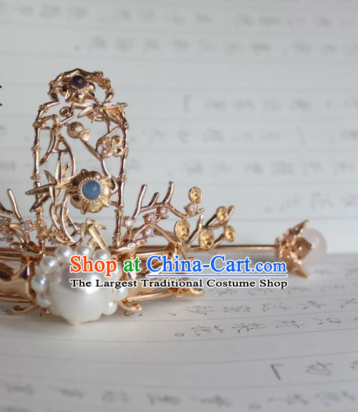 China Jin Dynasty Swordswoman Headpieces Traditional Hanfu Hair Accessories Ancient Court Princess Golden Hair Crown and Hairpin