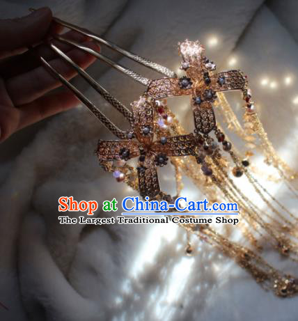 China Tang Dynasty Queen Hairpin Traditional Hanfu Hair Accessories Ancient Empress Golden Bells Tassel Hair Stick
