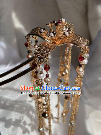 China Tang Dynasty Queen Hairpin Traditional Hanfu Hair Accessories Ancient Empress Golden Bells Tassel Hair Stick