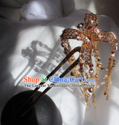 China Tang Dynasty Queen Hairpin Traditional Hanfu Hair Accessories Ancient Empress Golden Bells Tassel Hair Stick