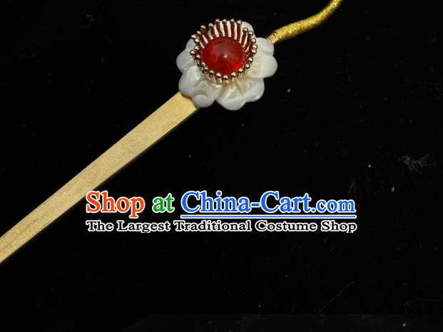 China Song Dynasty Princess Golden Hairpin Traditional Hanfu Hair Accessories Ancient Palace Lady Jade Lotus Seedpod Hair Stick