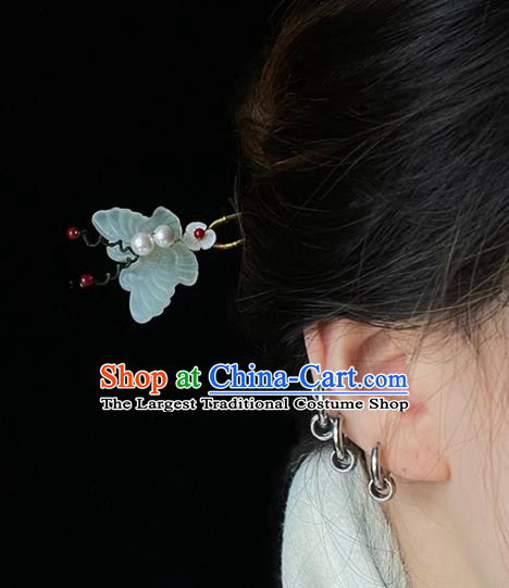 China Ming Dynasty Palace Lady Hairpin Traditional Hanfu Hair Accessories Ancient Princess Jade Butterfly Hair Stick