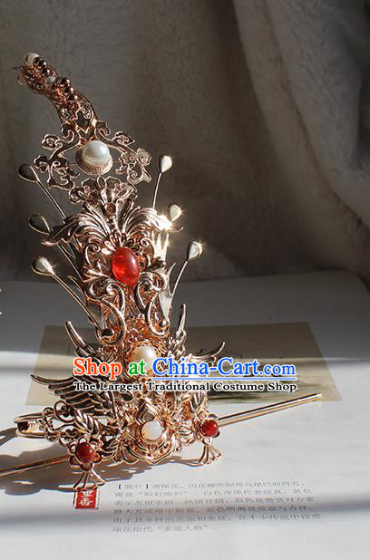 Chinese Ancient Young King Headpieces Traditional Jin Dynasty Royal Prince Golden Tassel Hair Crown and Hairpin