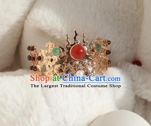 Chinese Ancient Emperor Headpieces Traditional Jin Dynasty NOble Childe Golden Flame Hair Crown and Hairpin Headdress
