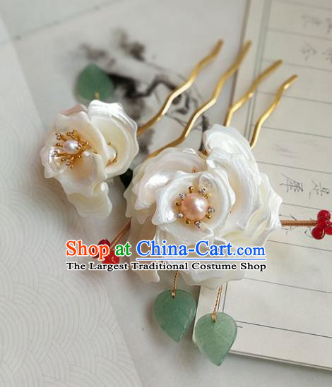 China Song Dynasty Palace Lady Hairpin Traditional Hanfu Hair Accessories Ancient Princess Shell Camellia Hair Comb