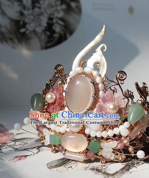 China Song Dynasty Palace Lady Gems Hairpin Traditional Hanfu Hair Accessories Ancient Princess Golden Tassel Hair Crown