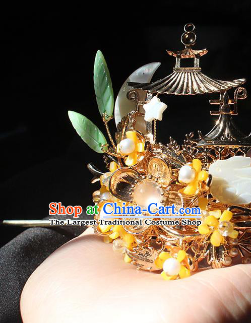 China Tang Dynasty Princess Hairpin Traditional Hanfu Hair Accessories Ancient Empress Golden Fragrans Hair Crown