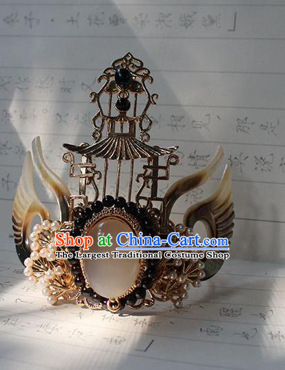 Chinese Ancient Dragon Prince Headpieces Traditional Jin Dynasty Emperor Shell Wings Hair Crown and Hairpin