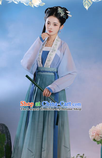 China Song Dynasty Civilian Female Historical Clothing Ancient Country Woman Embroidered Hanfu Dress Garments Complete Set