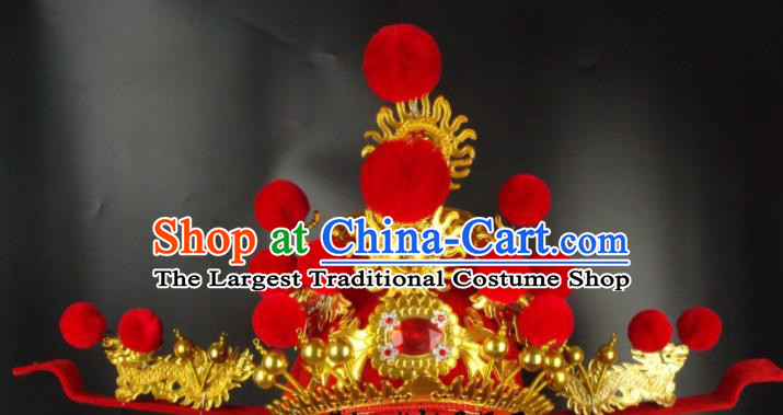 China Beijing Opera Laosheng Red Hat Opera Performance God of Wealth Hair Accessories Traditional Peking Opera Headwear