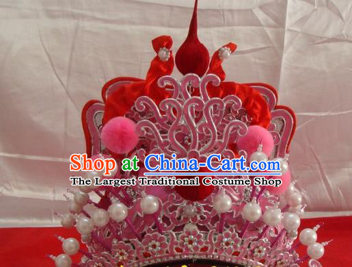 China Opera Performance Wusheng Hair Accessories Traditional Peking Opera Takefu Helmet Headwear Beijing Opera Warrior Pink Hat