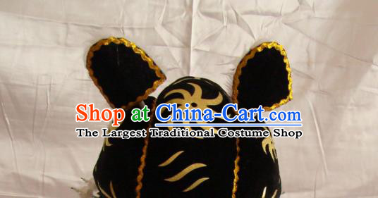 China Opera Performance Warrior Headwear Traditional Peking Opera Takefu Black Tiger Helmet Beijing Opera Wusheng Hat