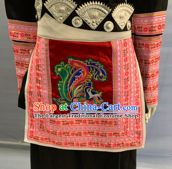 Chinese Guangdong Ethnic Female Garment Costume Traditional She Nationality Clothing Minority Festival Folk Dance Dress Uniforms and Silver Headpieces