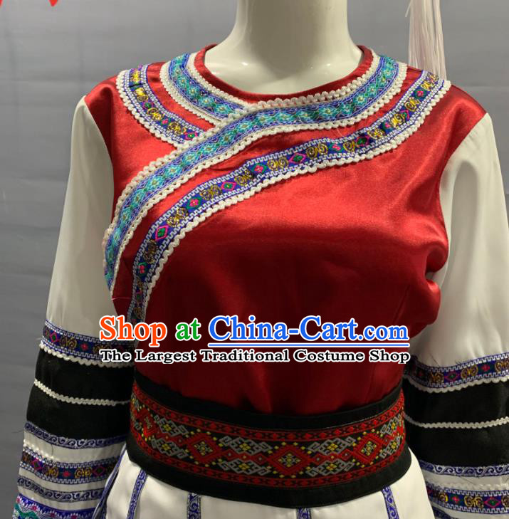 Chinese Traditional Bai Nationality Festival Clothing Minority Folk Dance Uniforms Yunnan Ethnic Female Garment Costume and Hat