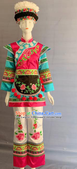 Chinese Bai Nationality Wedding Clothing Minority Woman Embroidered Uniforms Yunnan Ethnic Folk Dance Garment Costumes and Hat