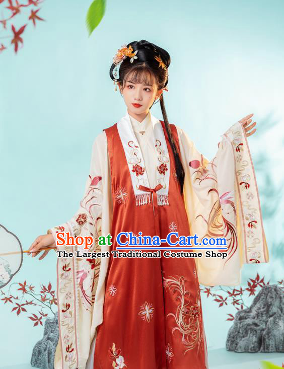 China Ming Dynasty Court Princess Historical Clothing Ancient Nobility Woman Embroidered Hanfu Dress Garments Complete Set