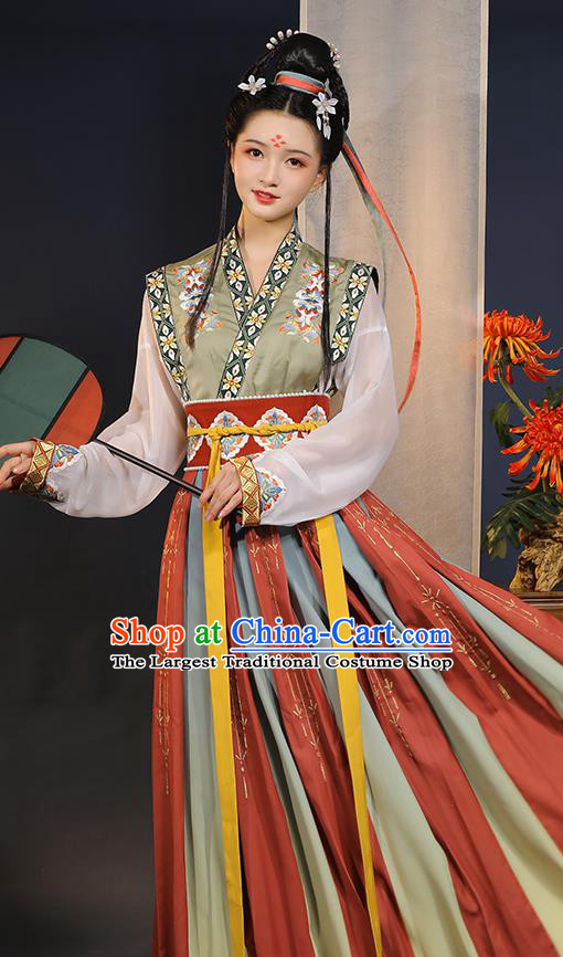 China Tang Dynasty Palace Lady Historical Clothing Ancient Royal Princess Dance Embroidered Hanfu Dress Garments