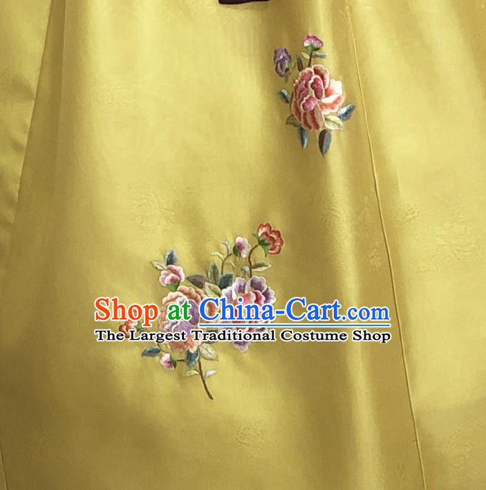 Korean Classical Wedding Garments Bride Fashion Clothing Embroidered Red Blouse and Yellow Dress Traditional Court Hanbok Costume
