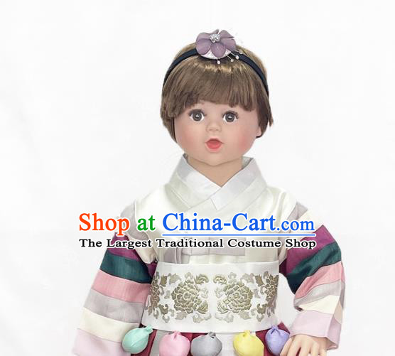 Korean Children Princess Tangyi White Blouse and Wine Red Dress Traditional Girl Hanbok Court Fashion Costumes