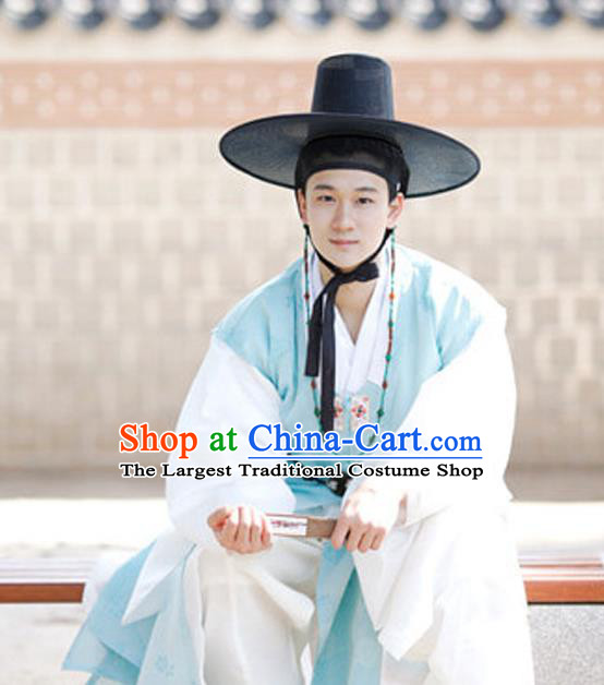 Korean Wedding Hanbok Korea Prince Blue Long Vest White Shirt and Pants Bridegroom Costumes Traditional Festival Clothing