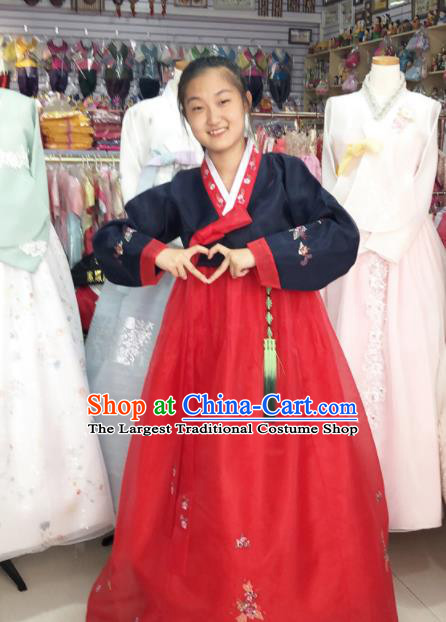 Korean Court Fashion Clothing Wedding Black Blouse and Red Dress Traditional Hanbok Costume Bride Garments