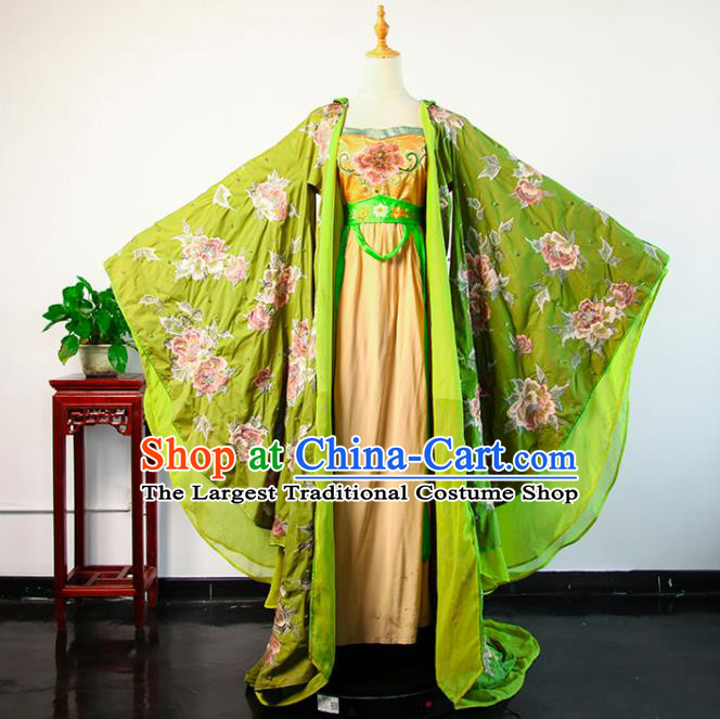 China Ancient Empress Green Hanfu Dress Tang Dynasty Imperial Consort Garments Traditional Drama Queen Wu Zetian Clothing