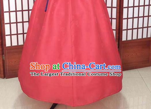 Korean Bride Fashion Clothing Classical Embroidered Blouse and Red Dress Traditional Court Hanbok Costume Wedding Garments