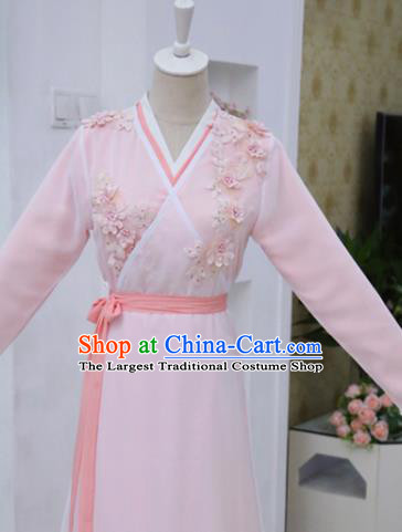 China Ancient Court Lady Pink Hanfu Dress Cosplay Fox Fairy Garments Traditional Drama Sansheng Sanshi Pillow Bai Fengjiu Clothing