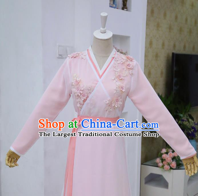 China Ancient Court Lady Pink Hanfu Dress Cosplay Fox Fairy Garments Traditional Drama Sansheng Sanshi Pillow Bai Fengjiu Clothing