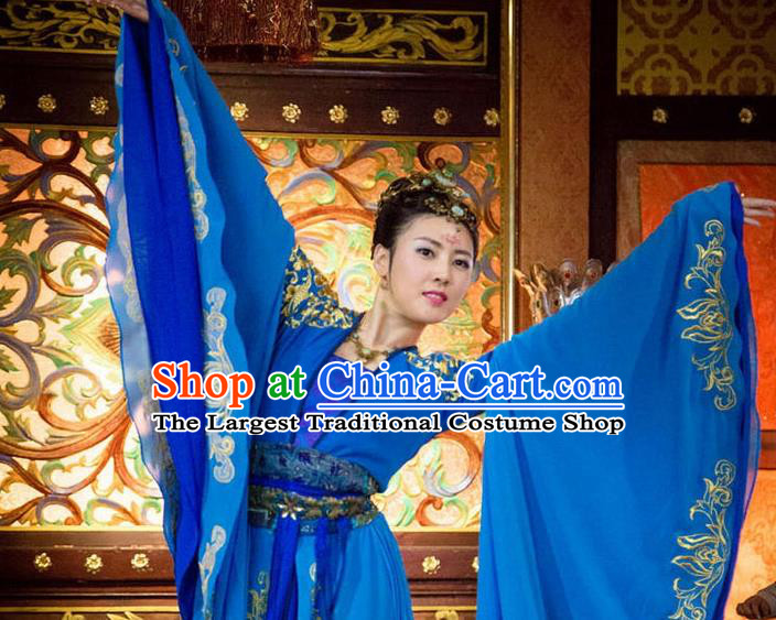 China Ancient Imperial Consort Blue Hanfu Dress Cosplay Ming Dynasty Court Beauty Dance Garments Traditional Drama The Four Die Wu Clothing