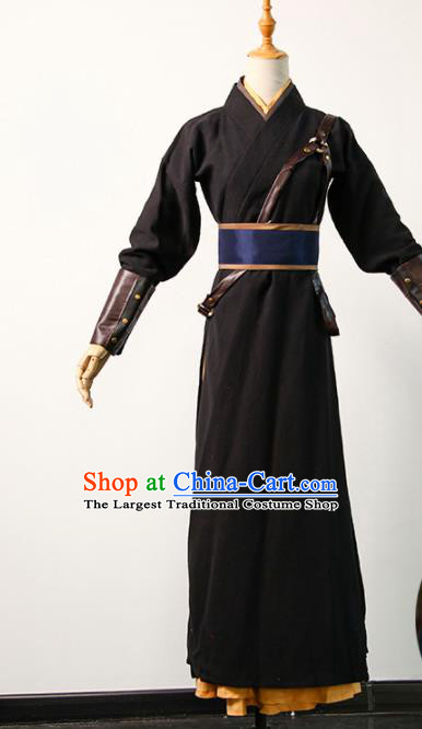 China Ancient Female Knight Black Hanfu Dress Cosplay Southern and Northern Dynasties Swordswoman Garments Traditional Drama The Song of Glory Shen Lige Clothing