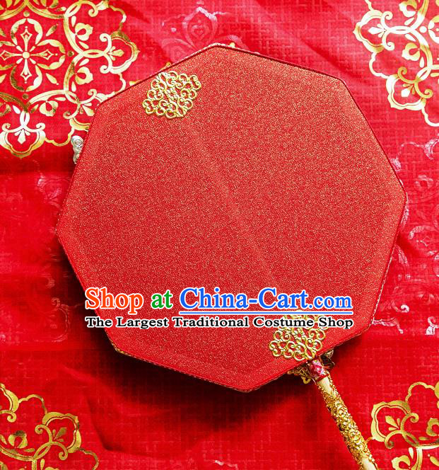 China Handmade Golden Butterfly Silk Fan Traditional Wedding Red Fan Bride Palace Fan Classical Dance Octagon Fan