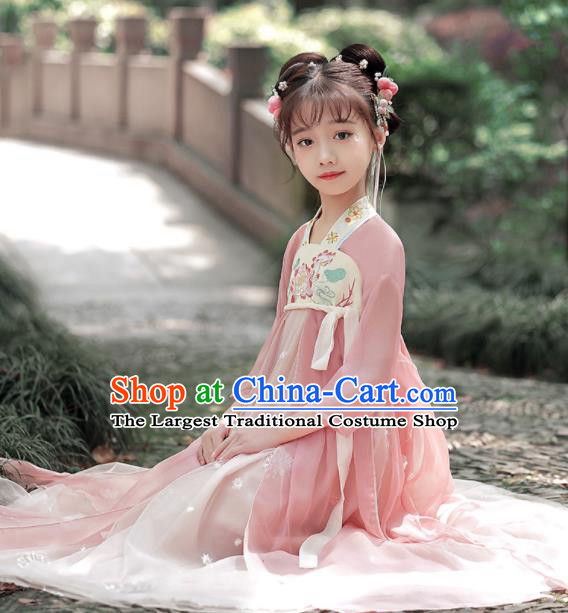 Chinese Traditional Pink Hanfu Dress Ancient Tang Dynasty Girl Princess Garments Children Classical Dance Clothing