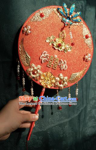 China Bride Palace Fan Classical Dance Circular Fan Handmade Red Silk Fan Traditional Wedding Fan