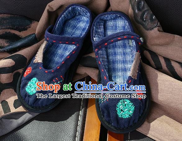 China Embroidered Patch Shoes Handmade Navy Canvas Shoes National Folk Dance Cloth Shoes