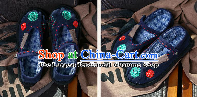 China Embroidered Patch Shoes Handmade Navy Canvas Shoes National Folk Dance Cloth Shoes