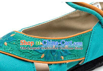 China National Female Shoes Embroidered Blue Canvas Shoes Handmade Old Beijing Cloth Shoes Folk Dance Sandals