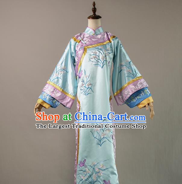 China Ancient Imperial Consort Blue Dress Cosplay Qing Dynasty Court Woman Garments Traditional Drama Empresses in the Palace Clothing