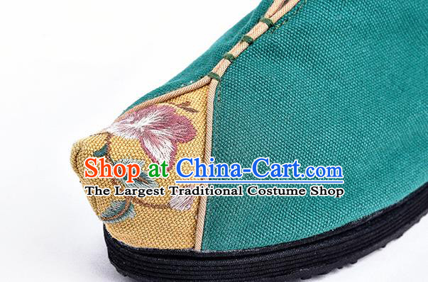 China Green Embroidered Shoes Handmade Canvas Shoes Folk Dance Shoes National Woman Cloth Shoes